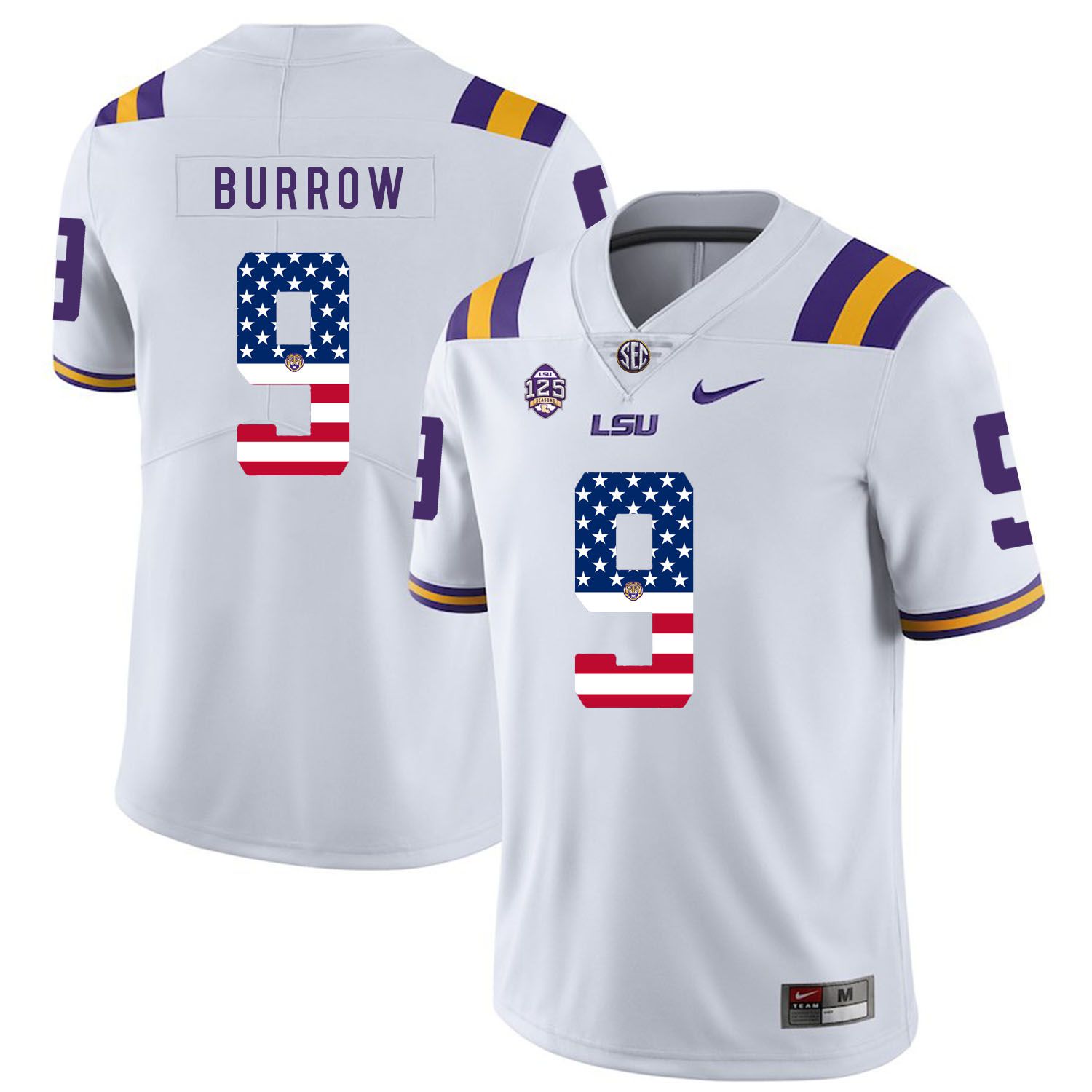 Men LSU Tigers #9 Burrow White Flag Customized NCAA Jerseys->customized ncaa jersey->Custom Jersey